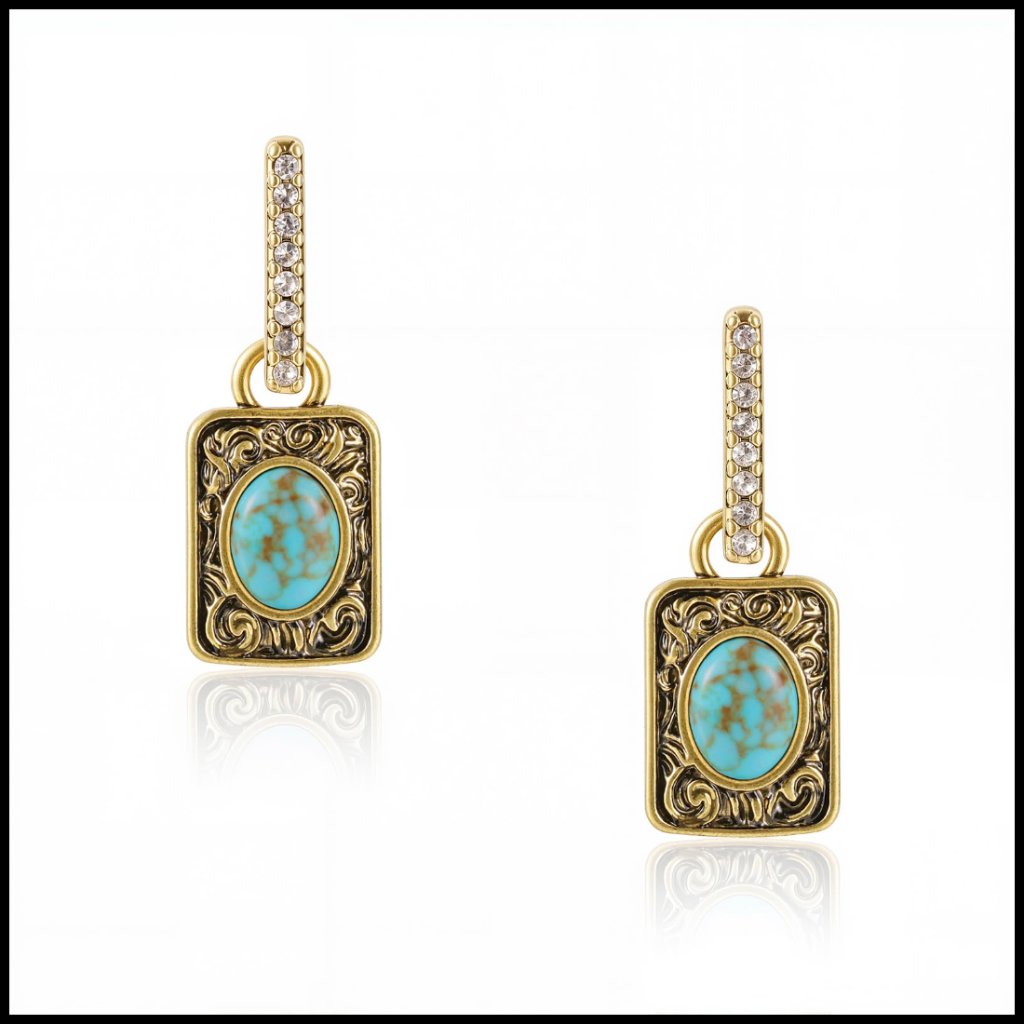 Gold Plated Dangle Hoop Earrings Geometric Statement Western Style Lever Back